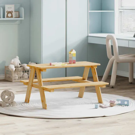 Mesa Infantil Con Bancos  "IRUN" 90x79,5x50 cm Madera Maciza