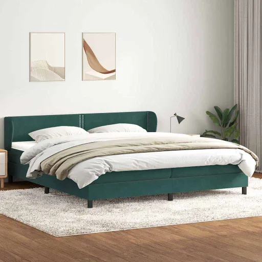 Cama Box Spring Con Colchones Terciopelo Verde Oscuro 180x220cm