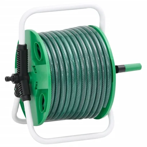 Carrete de Manguera de Pie Con Set Racores PVC Verde 0,75" 20 m