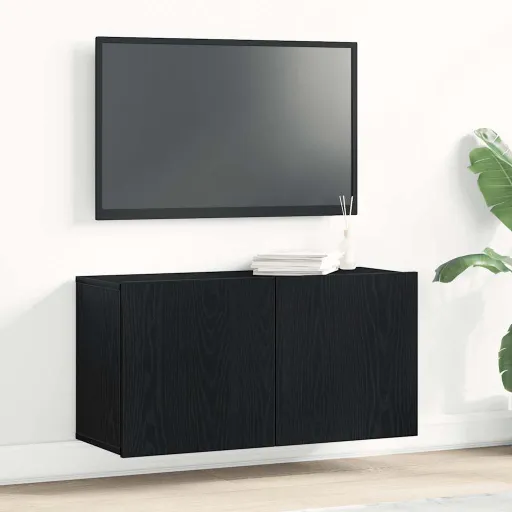 Mueble de TV Roble Negro 80x30x41 cm Madera de Ingeniería