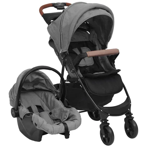 Carrito de Bebés 3 en 1 de Acero Gris Claro