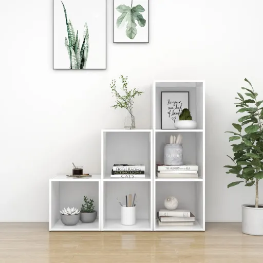 Juego de Mueble Para TV de 3 Piezas Madera Contrachapada Blanco