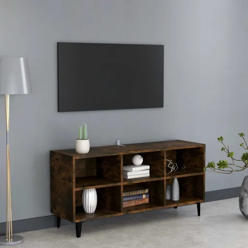 Mueble de TV Con Patas de Metal Roble Ahumado 103,5x30x50 cm