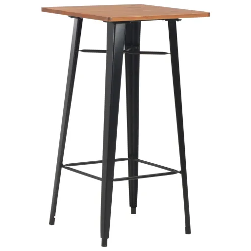 Mesa Alta de Bar Negra Madera Maciza de Pino Acero 60x60x108 cm