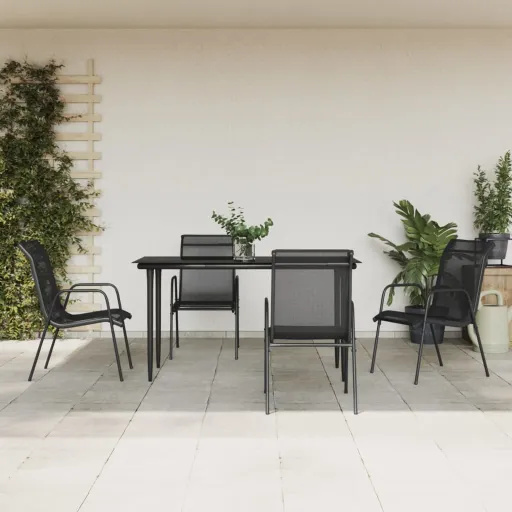 Juego de Comedor Para Jardín 5 Piezas Acero y Textilene Negro