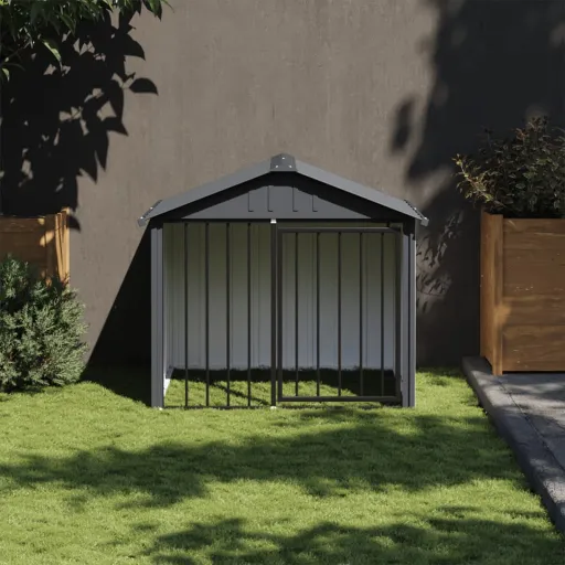 Caseta Perros Con Tejado Acero Galvanizado Negro 117x103x102 cm