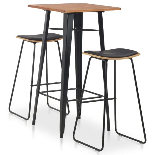 Conjunto de Mesa Alta y Taburetes 3 Piezas Acero Negro
