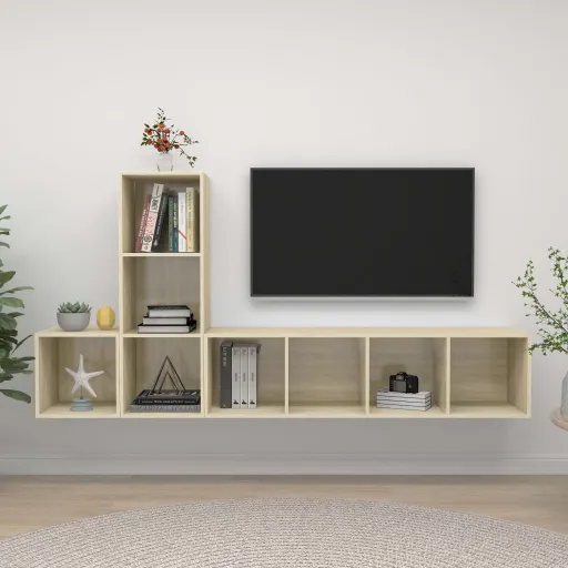 Juego de Muebles de Salón 3 Pzas Madera Ingeniería Roble Sonoma