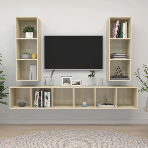 Muebles de Salón de Pared 4 Pzas Madera Ingeniería Roble Sonoma