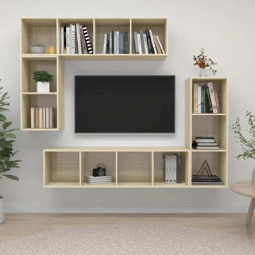 Set de Muebles Para TV 4 Pzas Madera Contrachapada Roble Sonoma