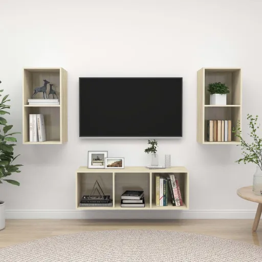 Juego de Muebles de Salón 3 Pzas Madera Ingeniería Roble Sonoma