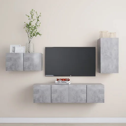 Juego de Muebles de Salón 4 Piezas Gris Hormigón