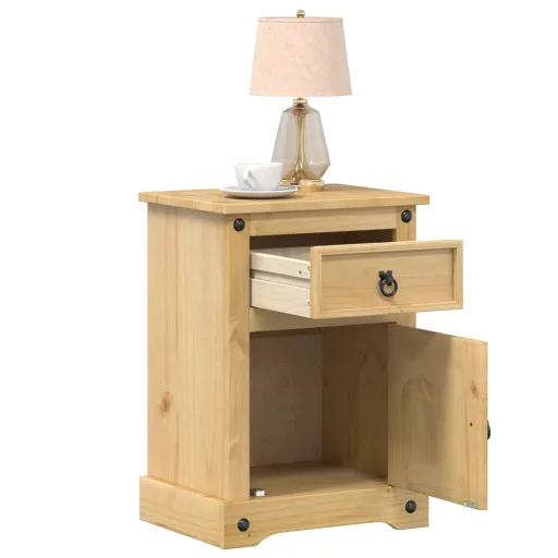 Mesita de Noche Corona Madera Maciza de Pino 45x35x64 cm