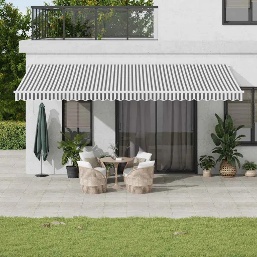 Toldo Retráctil Manual Gris Antracita y Blanco 600x300 cm