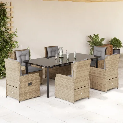 Set Comedor de Jardín 7 Pzas Con Cojines Ratán Sintético Beige