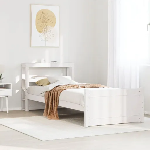 Estructura de Cama Con Cabecero Sin Colchón Blanco 90x190 cm