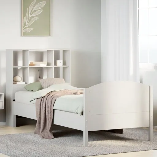 Cama Con Estantería Sin Colchón Madera Maciza de Pino 90x190 cm