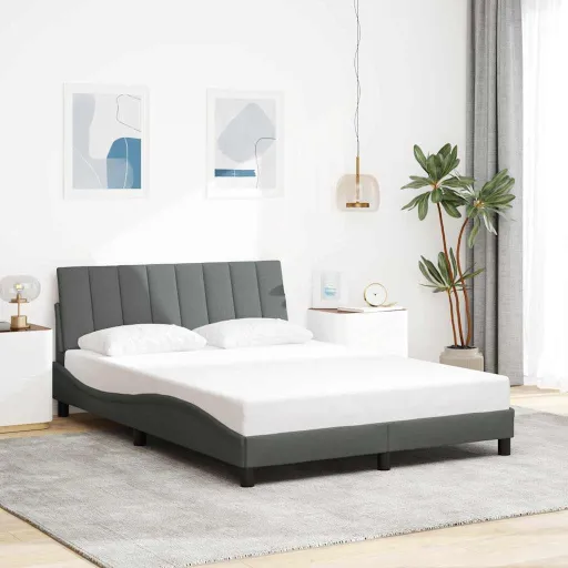 Estructura de Cama Sin Colchón Hanko Tela Gris Oscuro 120x200 cm