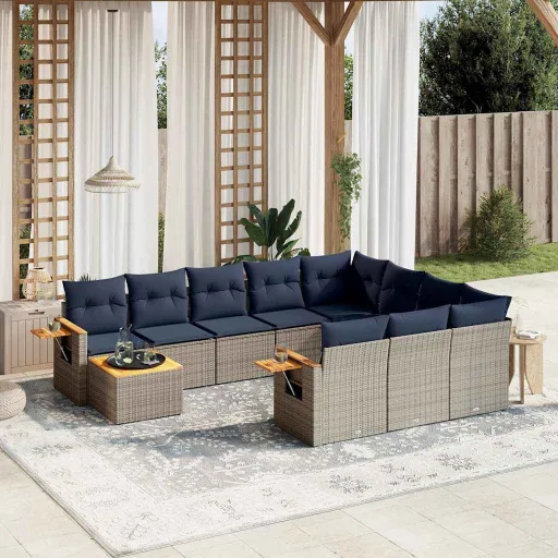 Set de Sofás de Jardín 11 Pzas y Cojines Ratán Sintético Gris