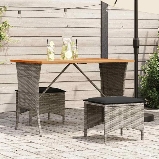 Mesa de Jardín Superficie de Madera Ratán PE Gris 105x75x72 cm