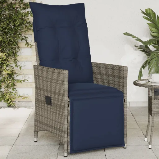 Silla de Jardín Reclinable Con Cojines de Ratán Sintético Gris