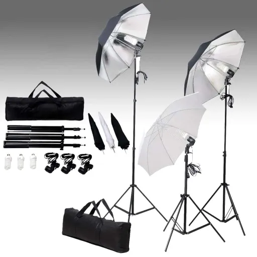 Kit de Iluminación de Estudio Trípodes y Sombrillas 24 Vatios