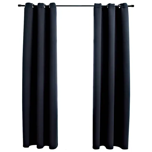 Cortinas Opacas Con Anillas (2 Unidades), Color Negro, 97 x 213 cm