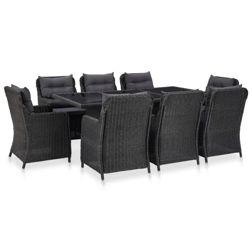 Juego de Comedor Para Jardín 9 Piezas Ratán Sintético Negro
