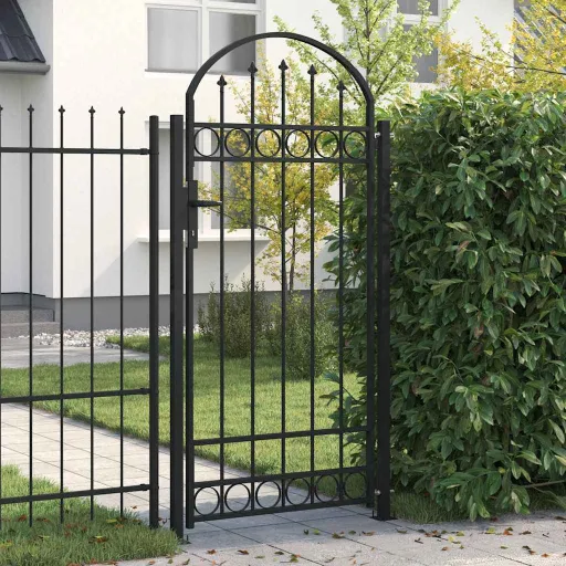 Puerta de Jardín Con Arco de Acero Negro 89x200 cm
