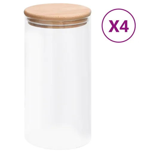Tarros de Almacenaje Con Tapa de Bambú 4 Unidades 1200 ml