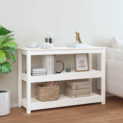 Mesa Consola de Madera Maciza de Pino Blanco 110x40x74 cm