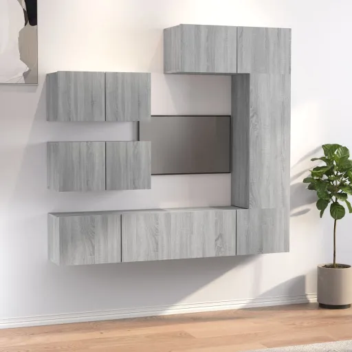 Set de Muebles Para TV 6 Pzas Madera Contrachapada Gris Sonoma