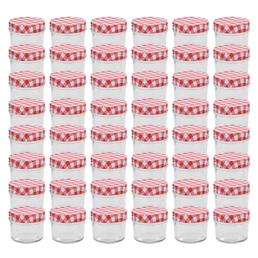 Tarros de Mermelada de Vidrio Tapa Blanca y Roja 48 Uds 110 ml