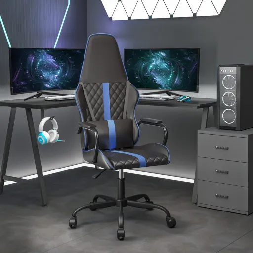 Silla Gaming Cuero Sintético Negro y Azul