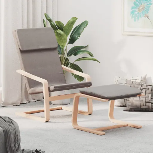 Sillón de Relax Con Taburete de Tela Gris Taupé