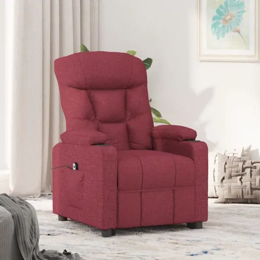 Sillón Reclinable Eléctrico Tela Rojo Tinto