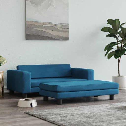 Cama Para Perros Con Extensión Terciopelo Azul 100x50x30 cm