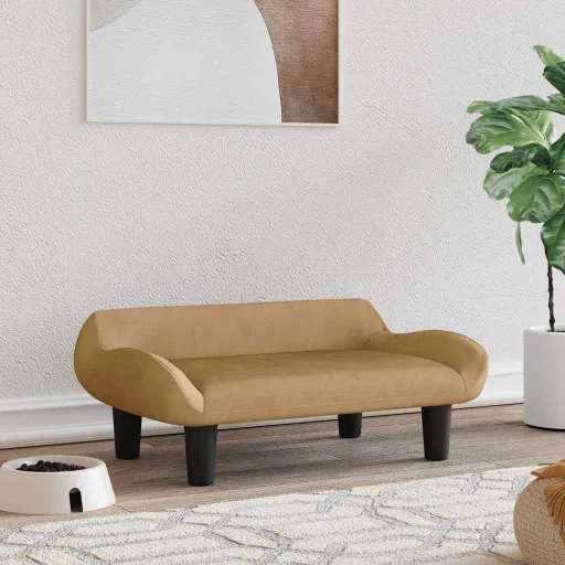 Cama Para Perros de Terciopelo Marrón 70x40x24 cm