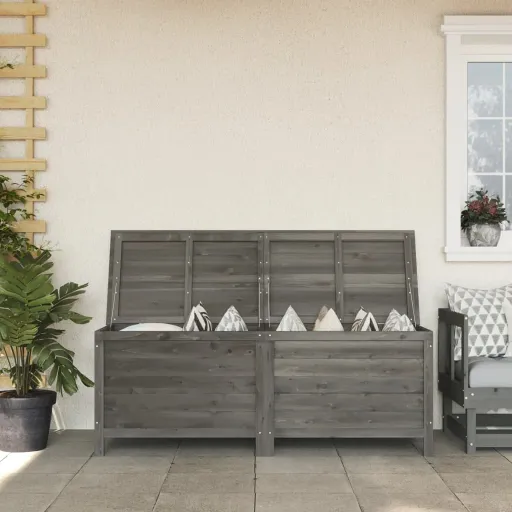 Arcón Jardín Madera Maciza Abeto Gris Antracita 150x50x56,5 cm