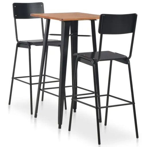 Conjunto de Mesa Alta y Taburetes 3 Piezas Acero Negro