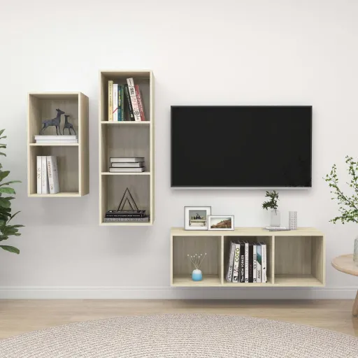 Juego de Muebles de Salón 3 Pzas Madera Ingeniería Roble Sonoma