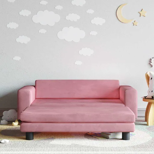 Sofá Para Niños Con Reposapiés Terciopelo Rosa 100x50x30 cm