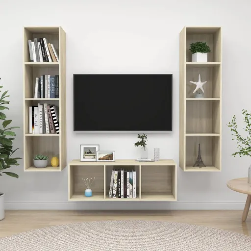 Juego de Muebles de Salón 3 Pzas Madera Ingeniería Roble Sonoma