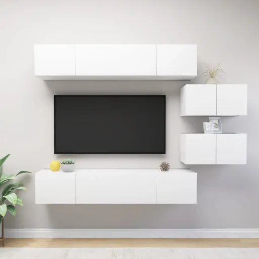 Set de Muebles de Salón TV 6 Piezas Madera de Ingeniería Blanco