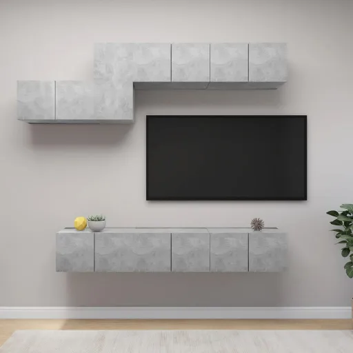 Set Muebles de Salón TV 7 Pzas Madera Ingeniería Gris Hormigón