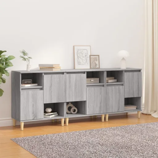 Aparadores 3 Uds Madera Contrachapada Gris Sonoma 60x35x70 cm