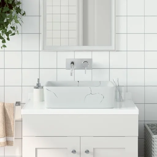 Lavabo Sobre Encimera Rectangular Cerámica Blanco 46x35,5x13 cm