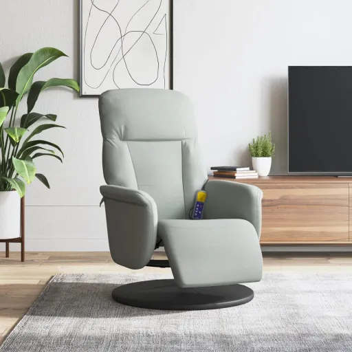 Sillón Reclinable Masaje Con Reposapiés Terciopelo Gris Claro