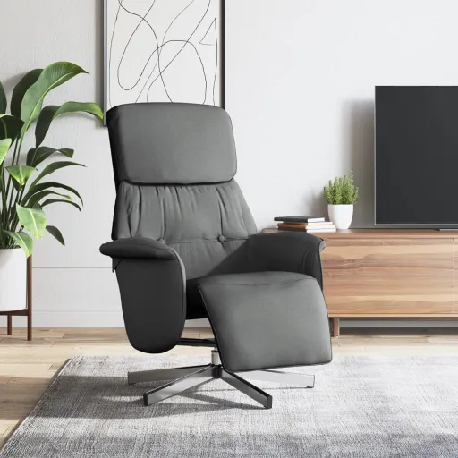 Sillón Reclinable Con Reposapiés Tela Gris Oscuro