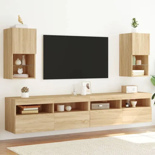 Muebles de TV Con Luces LED 2 Uds Roble Sonoma 30,5x30x60 cm
